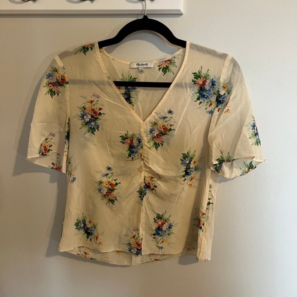 Silk Shirred-Front Top in Classic Corsage